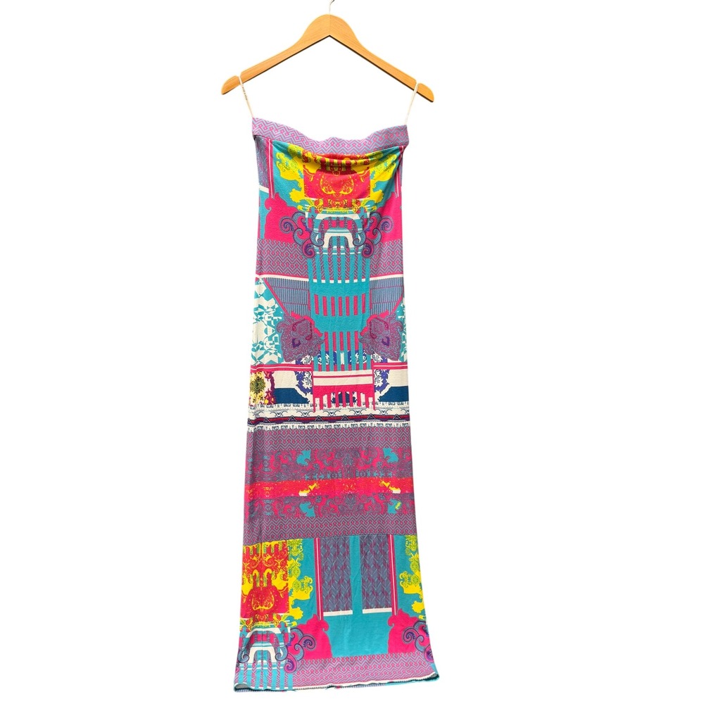 Hale Bob Maxi Tube Dress Womens S Multi Color Strapless Stretch Colorful